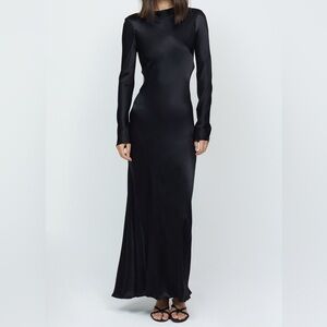 NEW Bec & Bridge Ren Long Sleeve Midi Dress in Black Size 6 Open Back Satin